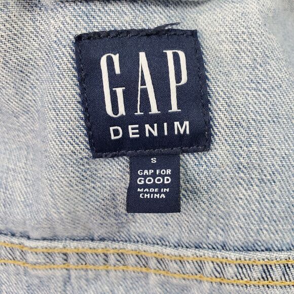 Gap Denim Icon Jean Trucker Jacket Women's Small Blue Distressed Pockets & Snaps - Picture 3 of 13
